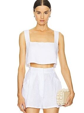 Posse White Linen Square Crop Tank